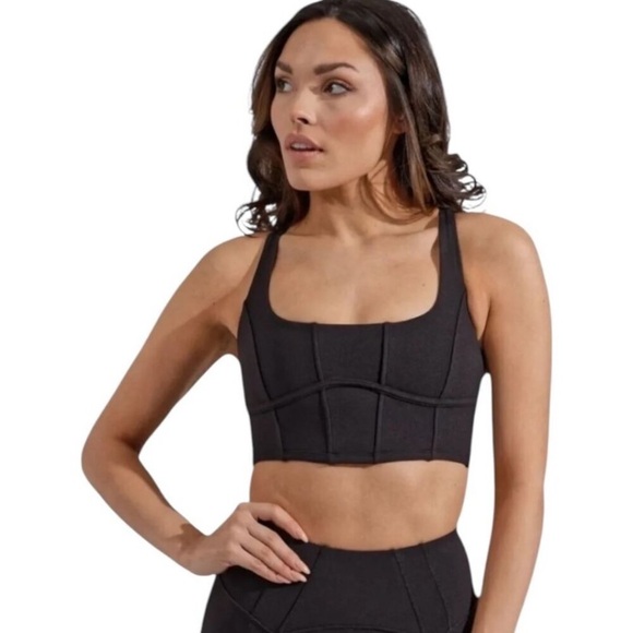 Buff Bunny Tops - Buff Bunny Racerback Corset Crop Top Black Womens Size Small Scoop Neck Gym Yoga